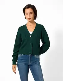 Strickjacke - Knopfleiste - Dunkelgrün