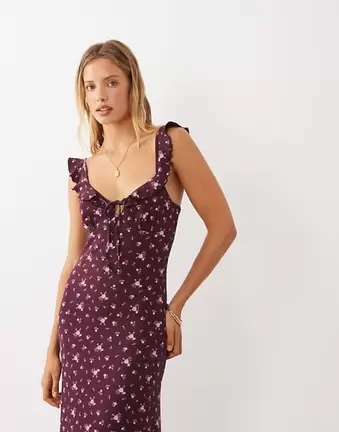 Miss Selfridge Cami-Maxikleid mit Volants und Blumenmuster
