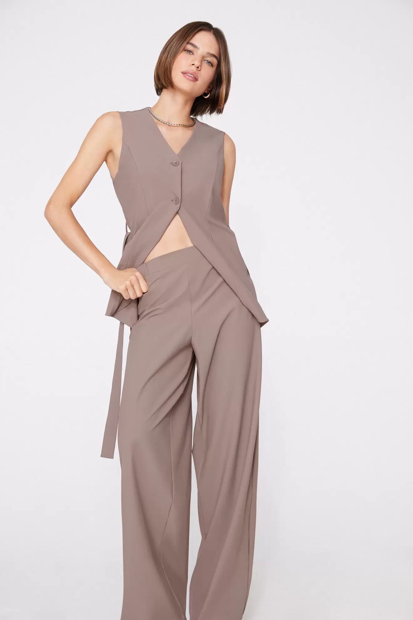 Lange Palazzohose aus Easy-Fit-Mikrofaser