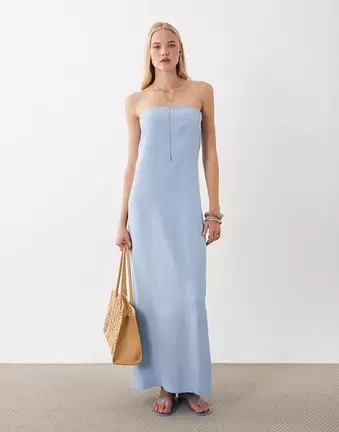 ASOS DESIGN Maxikleid aus Leinenmix in Blau