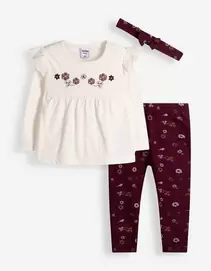 Set aus Langarmshirt und Leggings - Stickereien - Off-White