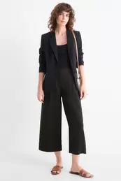 Business-Hose mit Leinen-Anteil - High Waist - Wide Leg