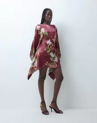 ASOS DESIGN Satin-Poncho-Minikleid mit Blumenmuster