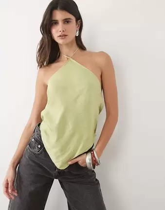 ASOS DESIGN Haltertop mit Schal in Olivgrün