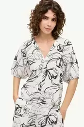 Bluse mit V-Ausschnitt - geblümt