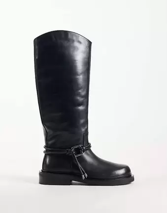 ASOS DESIGN Carmella Stiefel aus echtem Leder mit Boho-Besatz in Schwarz