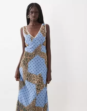 Miss Selfridge Chiffon-Maxikleid mit Animal-Polka-Dot-Muster