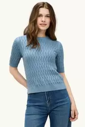 Strickpullover - kurzarm - Zopfmuster