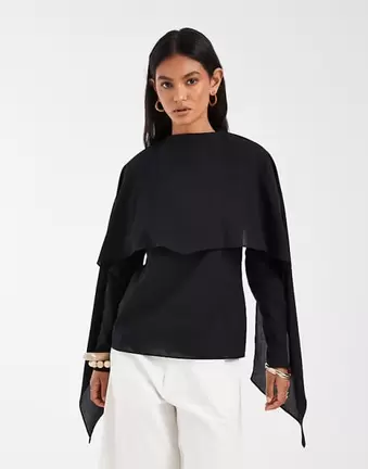 ASOS DESIGN – Transparente Chiffon-Bluse in Schwarz mit Schal-Detail