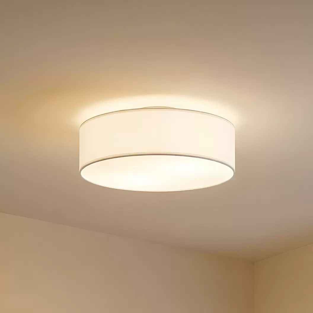 Lindby Deckenleuchte Sebatin, Ø 40 cm, creme, Stoff, E27