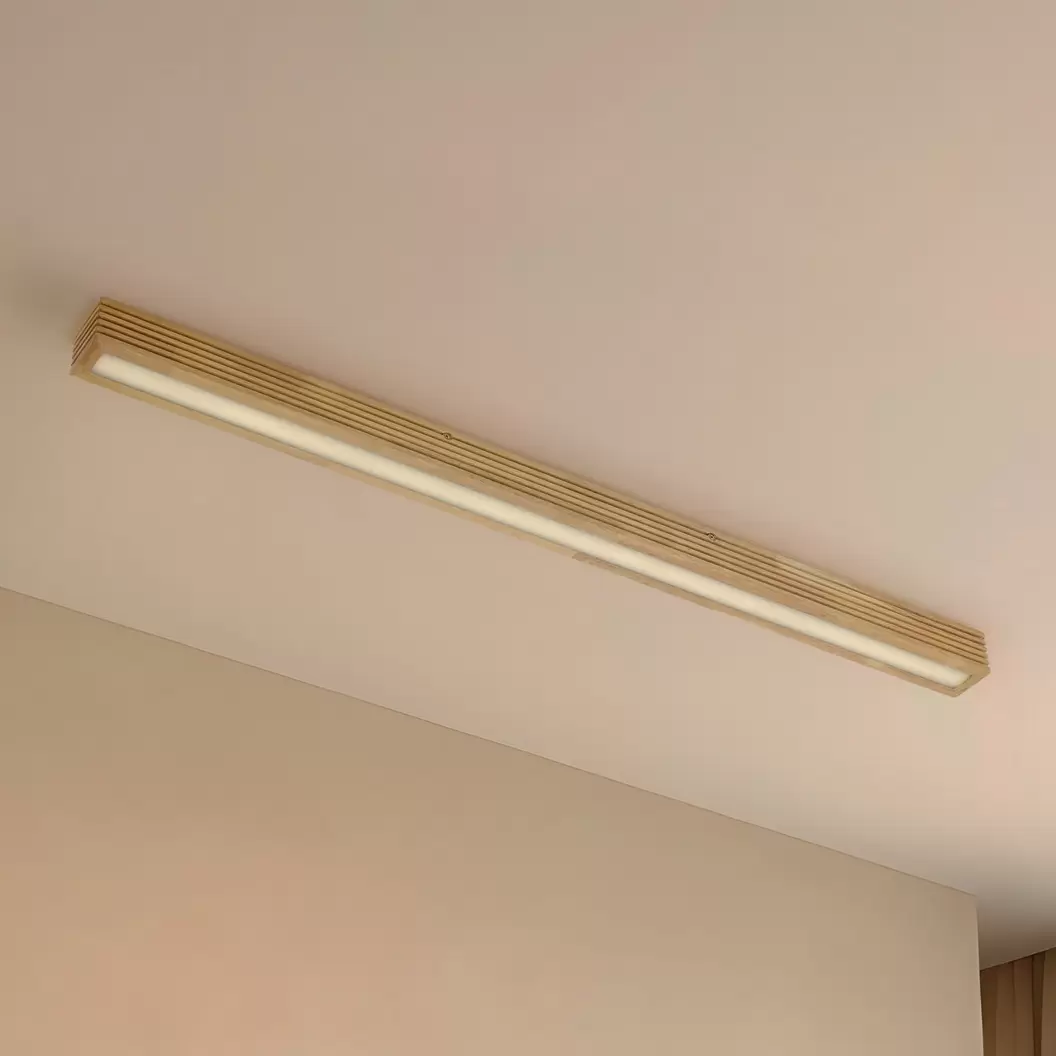 Lucande LED-Deckenleuchte Emara, holz hell, Eiche, dimmbar