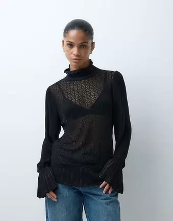 ASOS DESIGN gestrickter Pointelle-Pullover mit halbtransparentem Muster in Schwarz