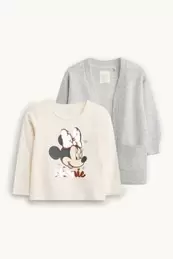 Minnie Maus - Set - Langarmshirt und Strickjacke - Glanz-Effekt - 2 teilig