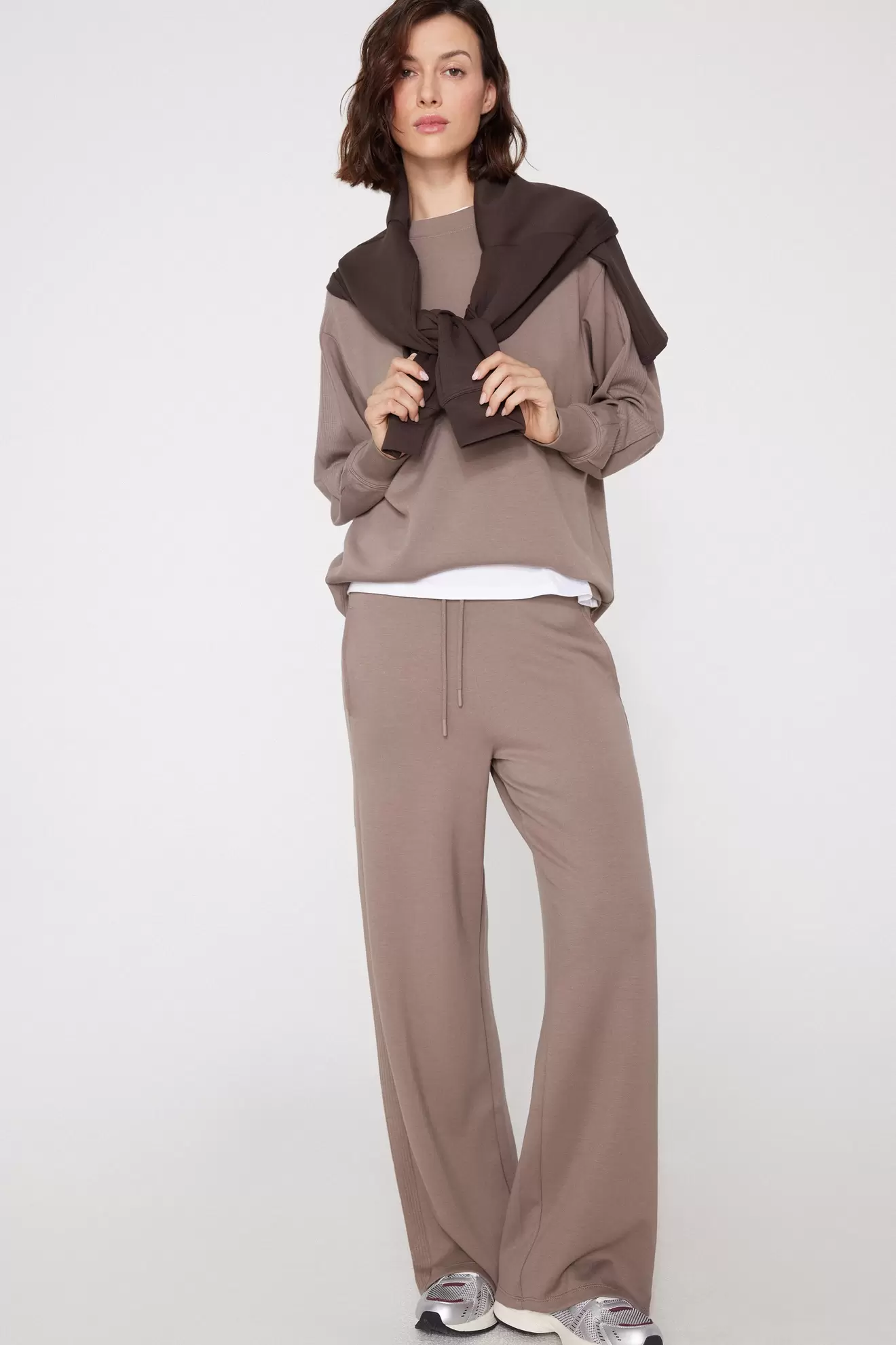 Palazzohose Superior Softness mit Rundhalsausschnitt und Rippstreifen