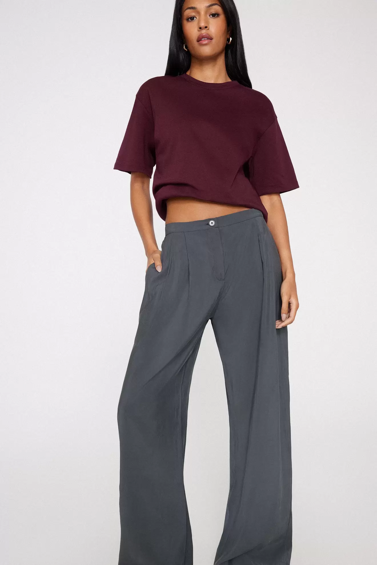 Lange Palazzohose aus Suede-Touch-Stoff