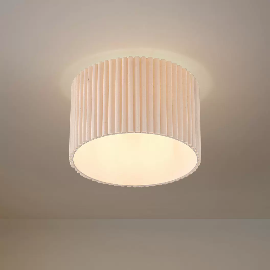 Lindby Deckenleuchte Libbie, Ø 45 cm, Leinen, creme