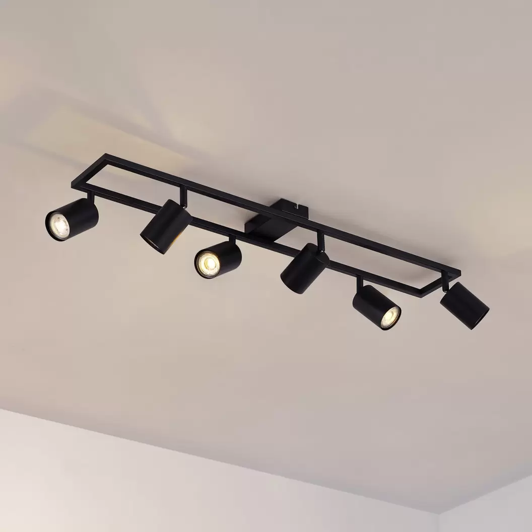 Lindby Deckenstrahler Bravius, schwarz, 6-flammig, Eisen
