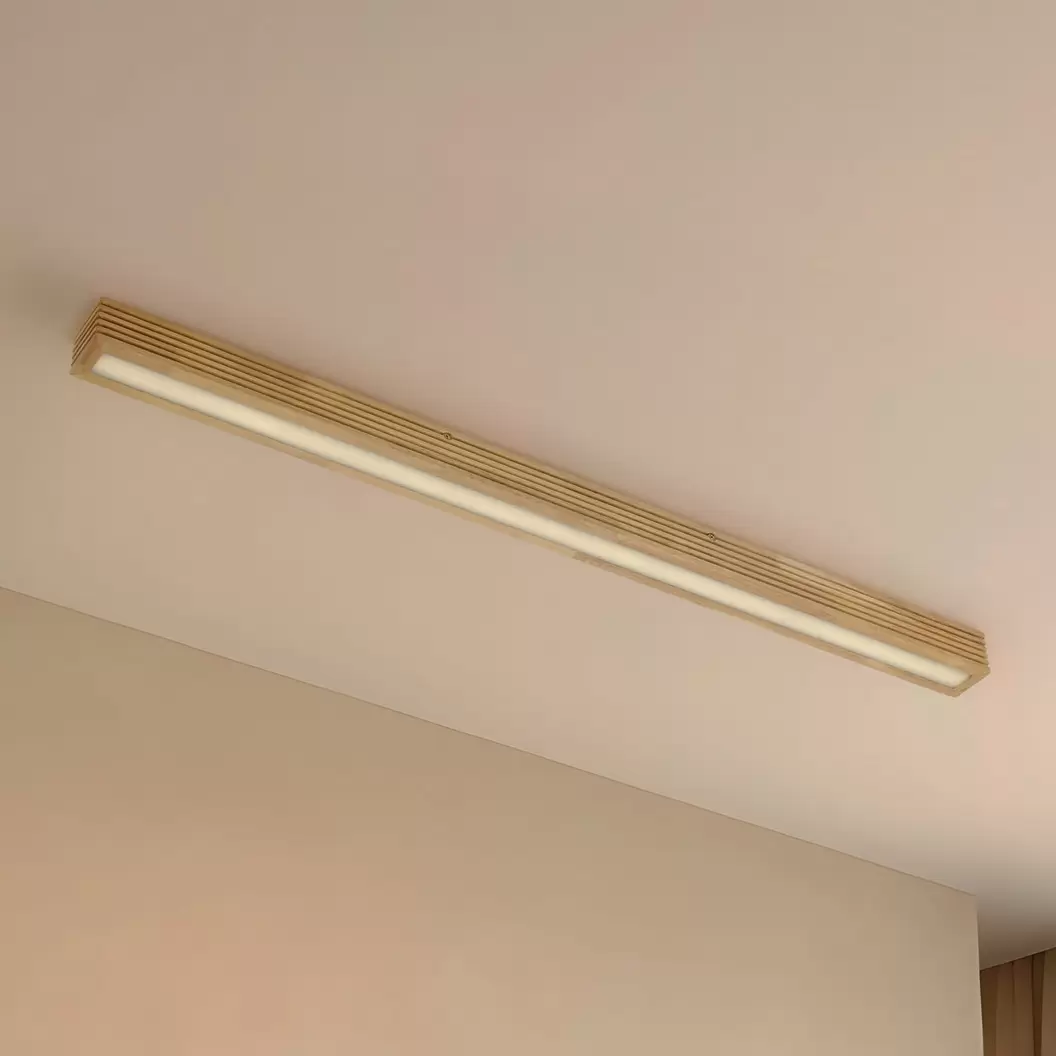 Lucande LED-Deckenleuchte Emara, holz hell, Eiche, dimmbar