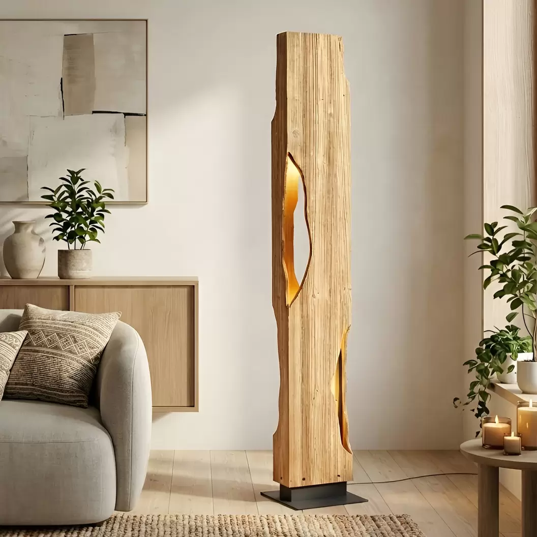 Lucande Stehleuchte Tarry, Holz, Höhe 137 cm, 4 x E27