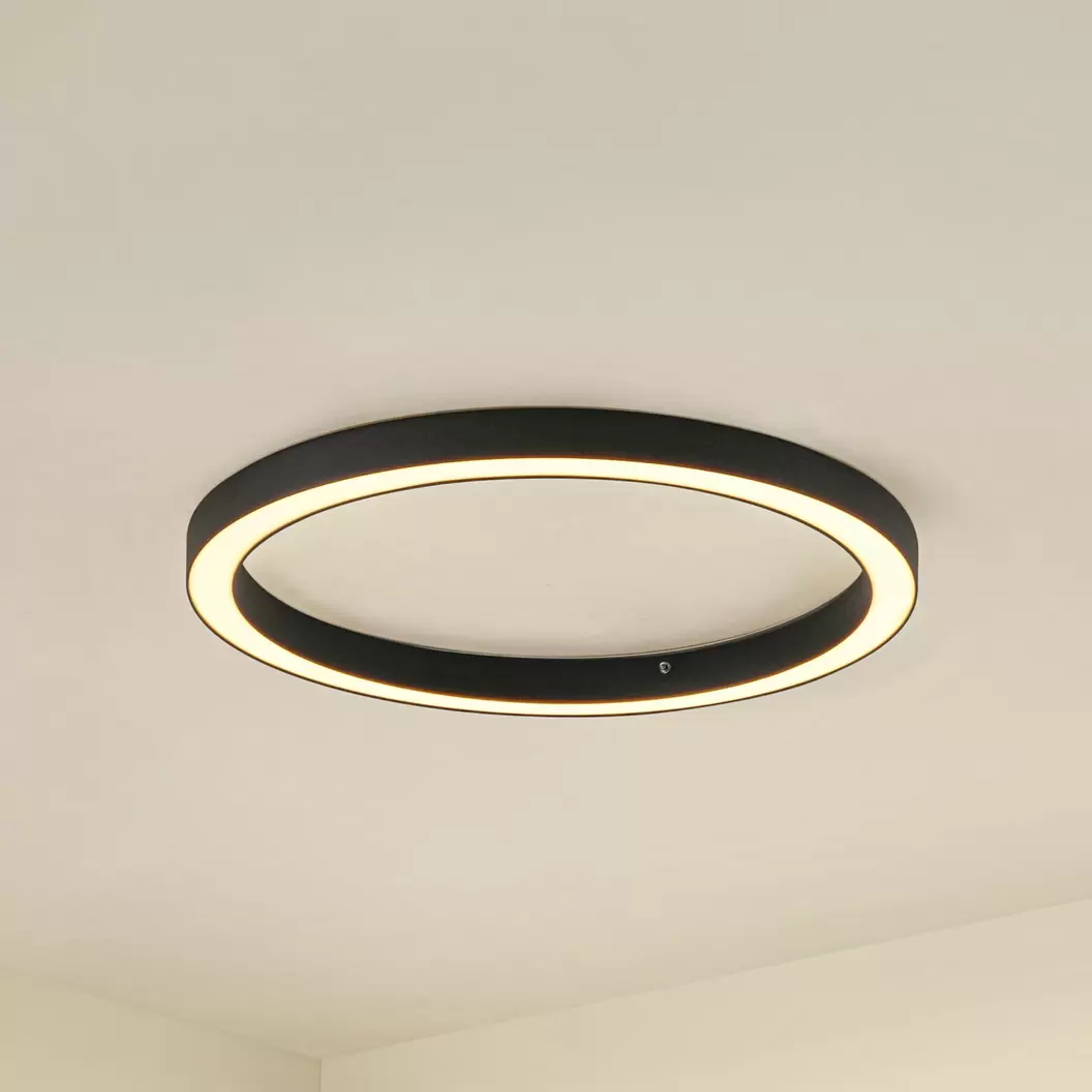 Lucande LED-Deckenlampe Neor, schwarz, Ø 60 cm, CCT, dimmbar