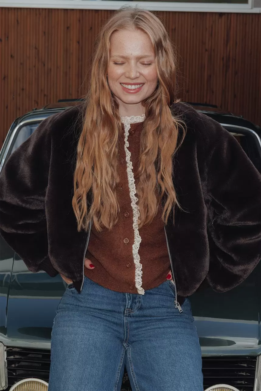 Teddy-Blouson mit Zipper