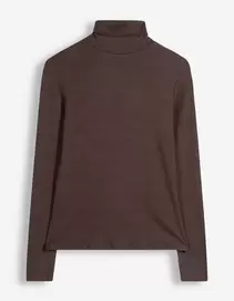 Langarmshirt - Rollkragen - Dunkelbraun