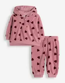 Set aus Kapuzenpullover und Hose - Fleece - Rosa
