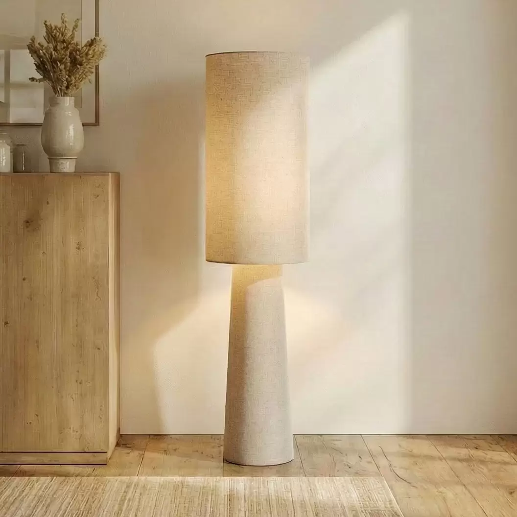 Lindby Stehleuchte Elfie, Höhe 124 cm, beige, Leinen, 2x E27