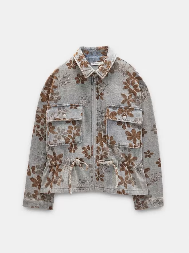 Florale Jacquard-Denimjacke