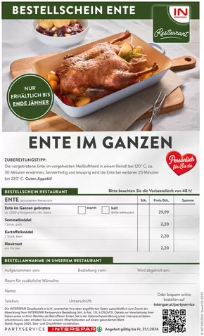 Interspar Restaurant Katalog in Neunkirchen | ente bestellblatt | 2025-10-28T00:00:00.000Z - 2025-11-11T00:00:00.000Z