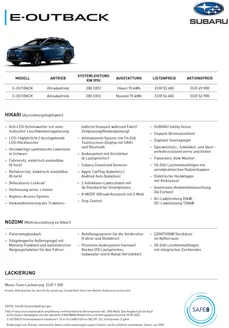 Subaru Flugblatt in Spillern | SUB Preisblatt E OUTBACK Q3 Aktionspreis Listenpreis MJ2026 | 2026-09-29T00:00:00.000Z - 2026-09-30T00:00:00.000Z