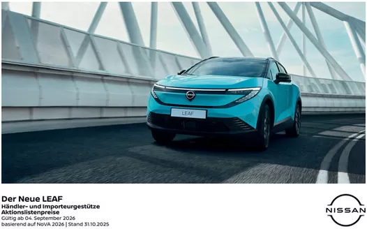 Nissan Katalog in Leobendorf | Preisliste leaf | 2026-10-07T00:00:00.000Z - 2026-10-21T00:00:00.000Z