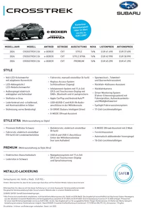 Subaru Katalog in Langenlois | SUB Preisblatt CTK 2025 07 online | 2025-09-10T00:00:00.000Z - 2025-09-24T00:00:00.000Z