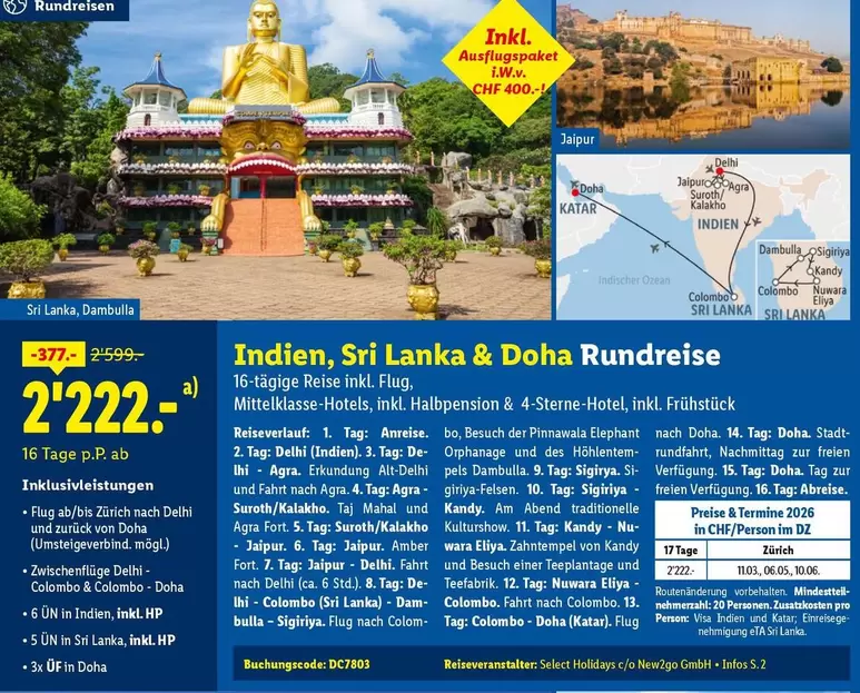 Hp - Indien, Sri Lanka & Doha Rundreise