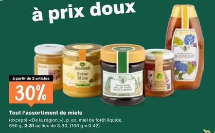Tout l'assortiment de miels