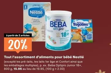Tout l'assortiment d'aliments pour bébé