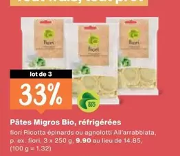 Pâtes Migros Bio, réfrigérées