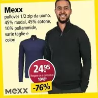 pullover 1/2 zip da uomo, 45% modal, 45% cotone, 10% poliammide, varie taglie e colori