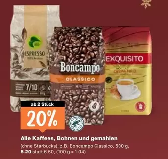 Kaffees, Bohnen und gemahlen