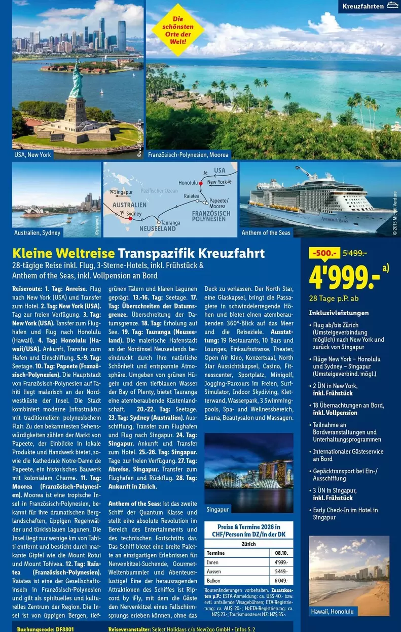 Kleine Weltreise Transpazifik Kreuzfahrt