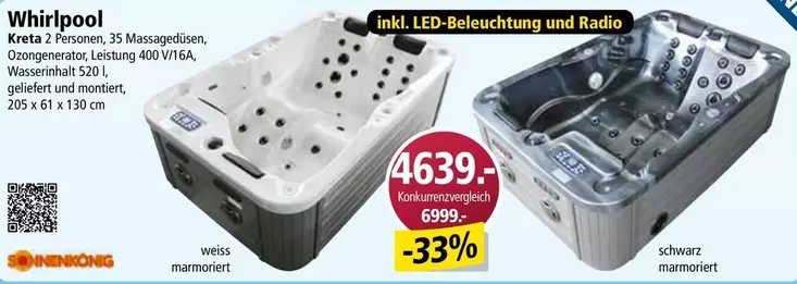 Whirlpool - Kreta 2 Personen, 35 Massagedises