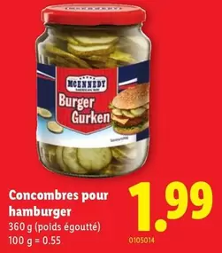 Concombres pour hamburger