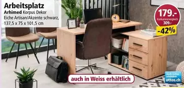 Arbeitsplatz Arhimed Korpus Dekor Eiche Artisan/Akzente schwarz, 137,5 x 75 x 101,5 cm