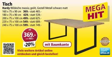 Tisch Hardy Wildeiche massiv, Gestell Metall schwarz matt