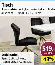 Tisch Alexandria, Stuhl Karim