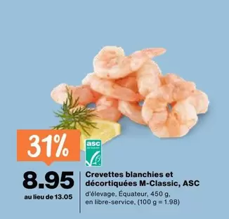 Crevettes blanchies et décortiquées M-Classic, ASC