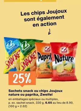 Action - Sachets snack ou chips Joujoux nature ou paprika, Zweifel