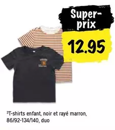 T-shirts enfant, noir et rayé marron