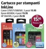Hp - Cartucce per stampanti InkLine Canon 570/571/580/581, 5 pezzi; Epson 603/604, 4 pezzi; HP 304/305, 2 pezzi