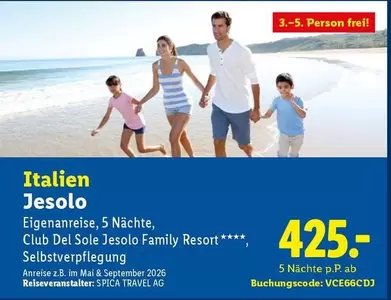 Ag - Italien Jesolo Eigenanreise, 5 Nächte, Club Del Sole Jesolo Family Resort ****, Selbstverpflegung